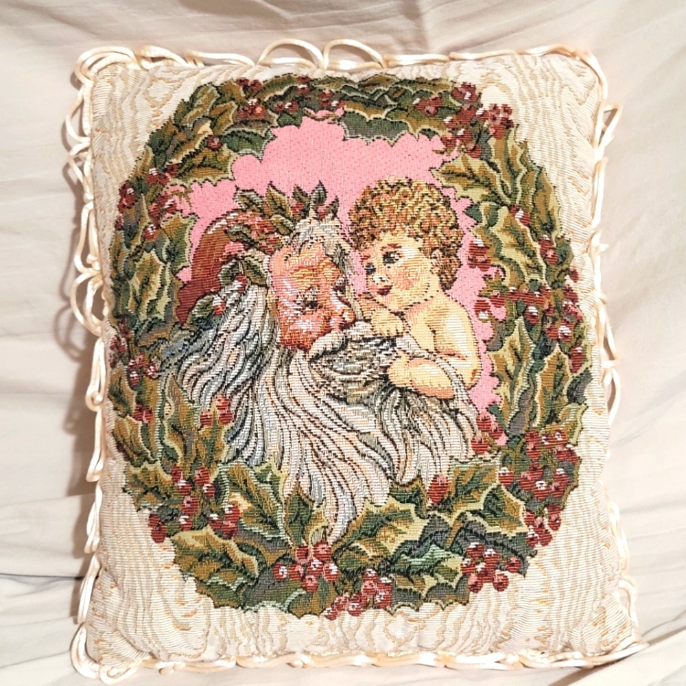 Holiday Decorative Pillow with Santa and Child Design